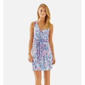 Lilly Pulitzer Bellina Wrap Dress Shell Me About It blue and pink seashell Small